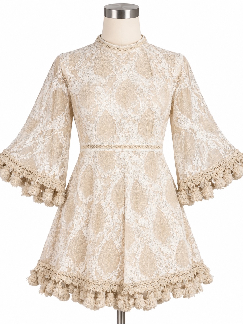 Why Dress Romper Womens Medium Lace Tassel White Keyhole Back New boho festival